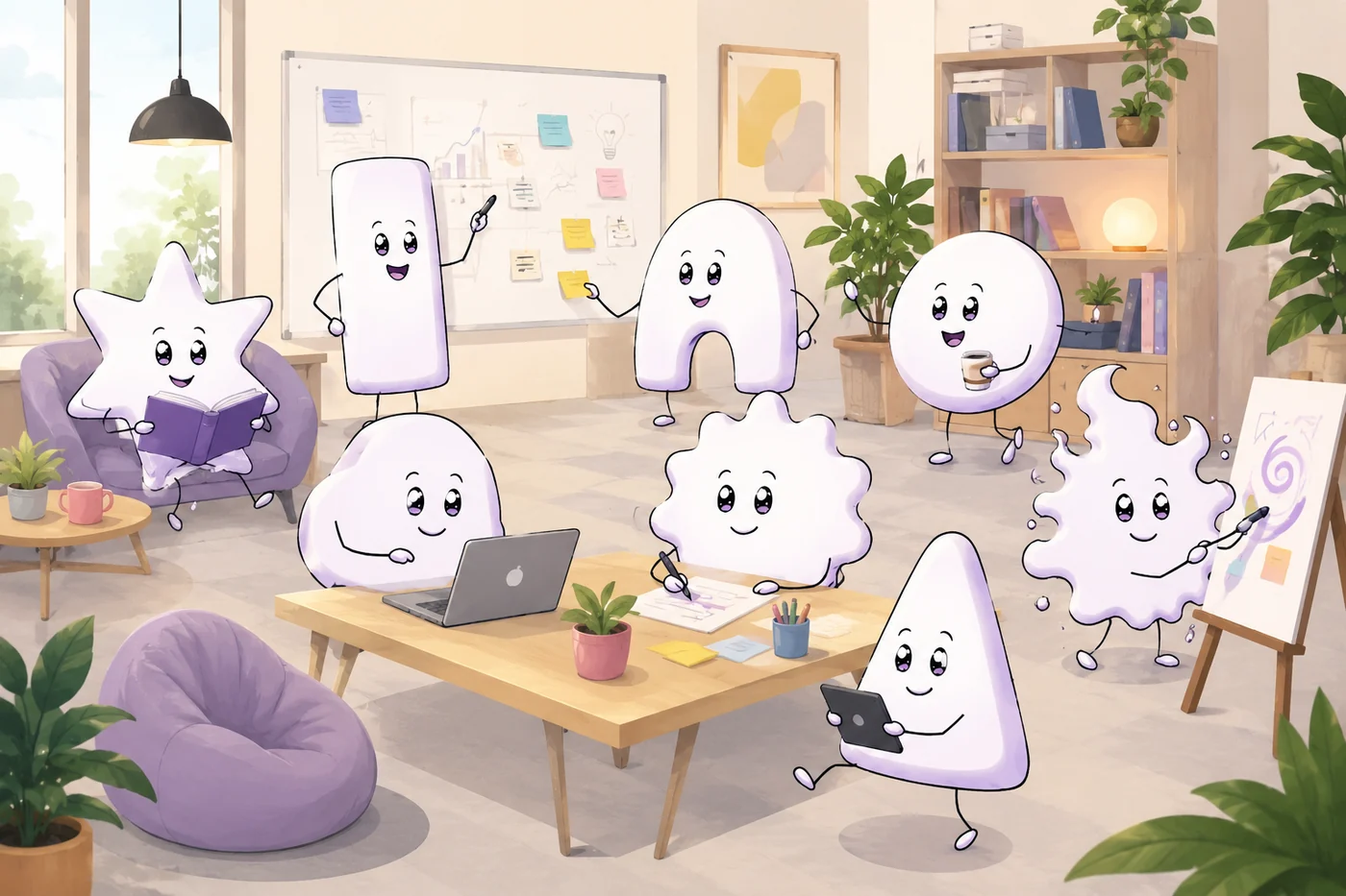 All eight Values App archetype characters working together